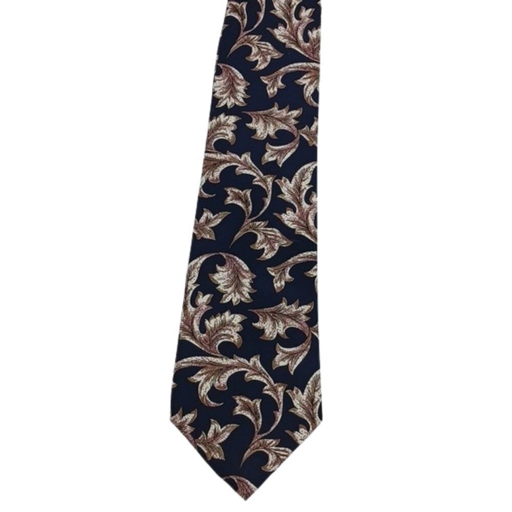 OSCAR De La Renta Neck Tie Blue Foilage Leaves Pointed Classic Mens